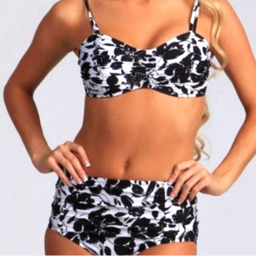 Jantzen Swimsuit High Waisted Floral Boho Beach High-Waist Bikini Sz 12